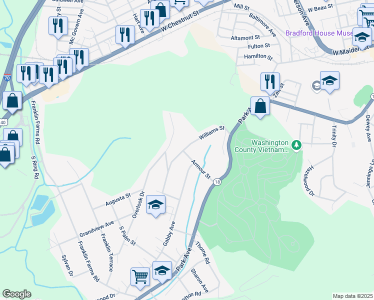 map of restaurants, bars, coffee shops, grocery stores, and more near 196 Armour Street in Washington