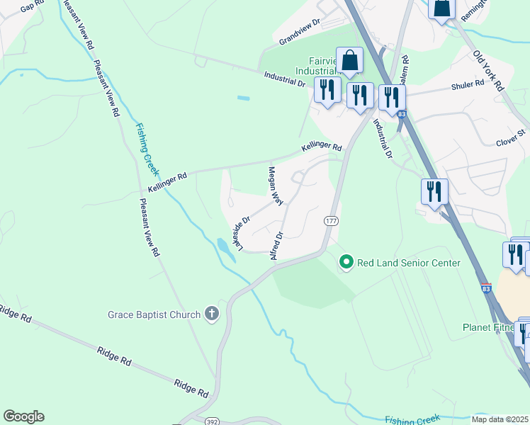 map of restaurants, bars, coffee shops, grocery stores, and more near 109 Lakeside Drive in Lewisberry