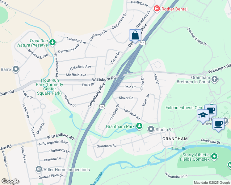 map of restaurants, bars, coffee shops, grocery stores, and more near 101 Cockleys Drive in Mechanicsburg