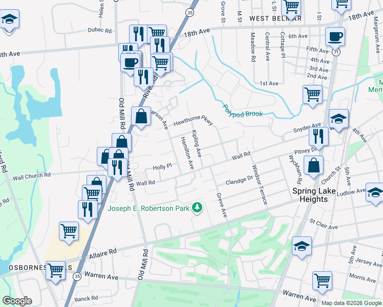 map of restaurants, bars, coffee shops, grocery stores, and more near 2414 Hamilton Avenue in Spring Lake