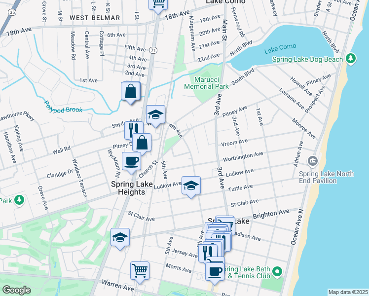 map of restaurants, bars, coffee shops, grocery stores, and more near 2117 4th Avenue in Spring Lake