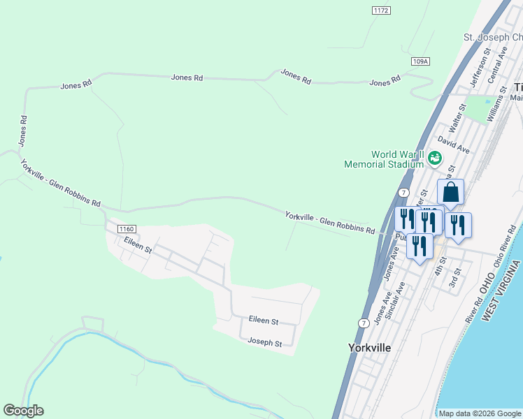map of restaurants, bars, coffee shops, grocery stores, and more near 1825 County Road 2 in Yorkville