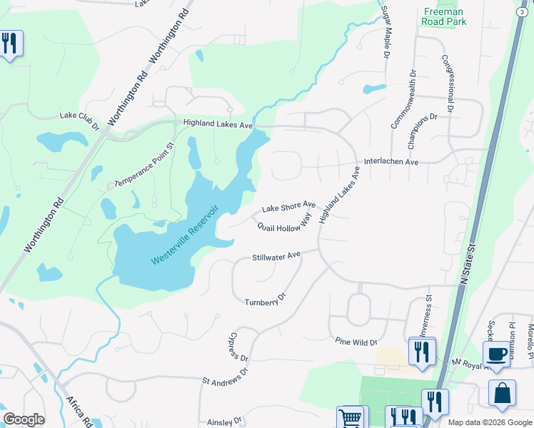map of restaurants, bars, coffee shops, grocery stores, and more near 5478 Lake Shore Avenue in Westerville