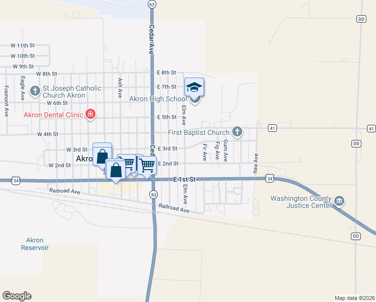 map of restaurants, bars, coffee shops, grocery stores, and more near 282 Elm Avenue in Akron