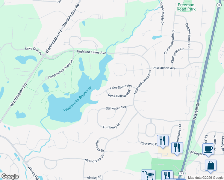 map of restaurants, bars, coffee shops, grocery stores, and more near 5478 Lake Shore Avenue in Westerville