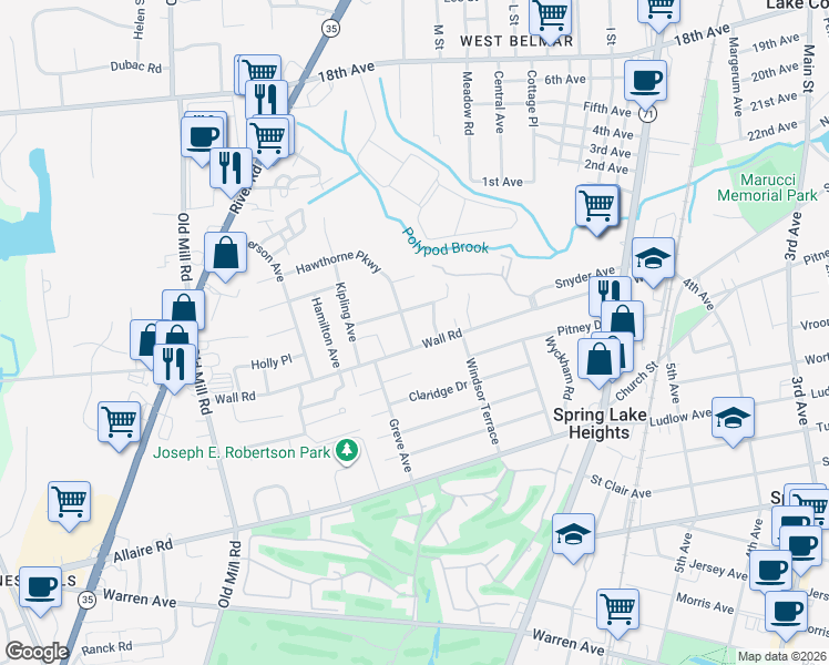 map of restaurants, bars, coffee shops, grocery stores, and more near 2404 Homestead Avenue in Spring Lake