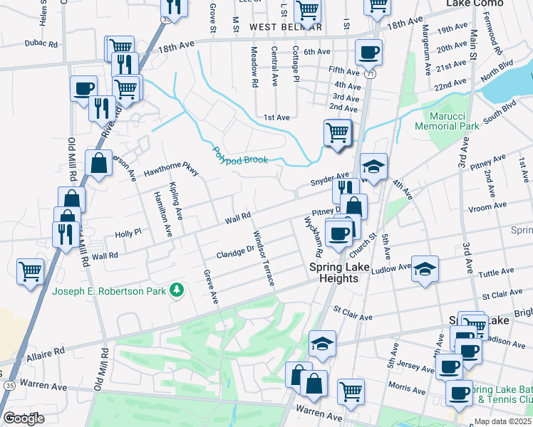 map of restaurants, bars, coffee shops, grocery stores, and more near 811 Wall Road in Spring Lake