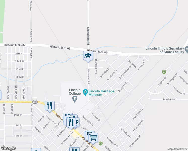 map of restaurants, bars, coffee shops, grocery stores, and more near 1311 Nicholson Road in Lincoln