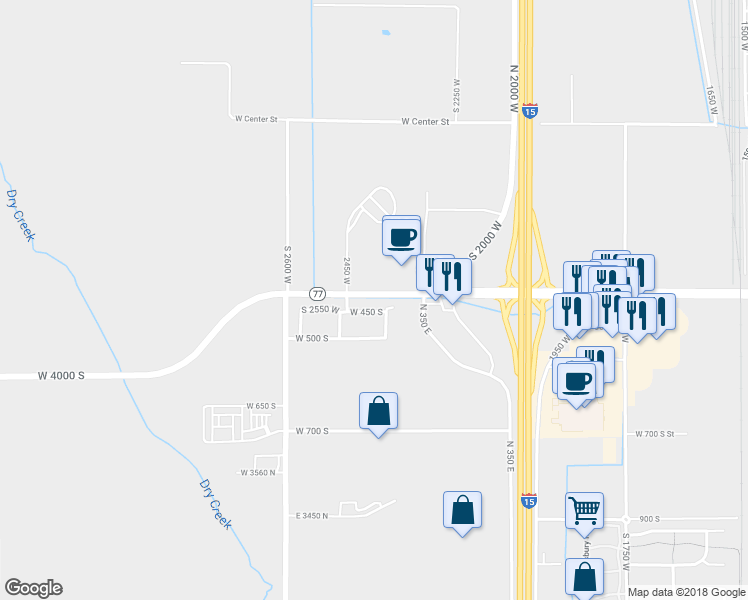 map of restaurants, bars, coffee shops, grocery stores, and more near 2390 West 450 South in Springville