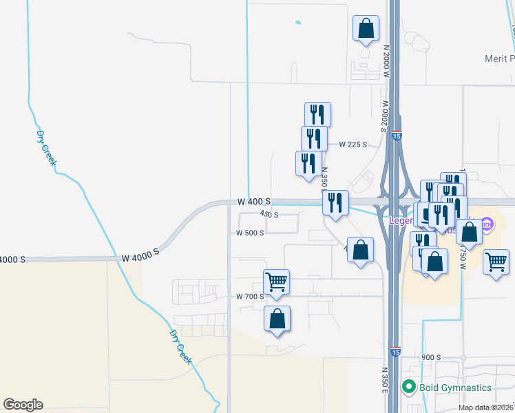 map of restaurants, bars, coffee shops, grocery stores, and more near 2520 South 2550 West in Springville
