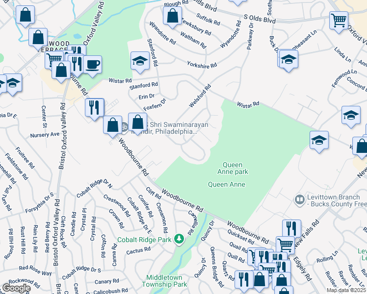 map of restaurants, bars, coffee shops, grocery stores, and more near 5 Perennial Drive in Fairless Hills