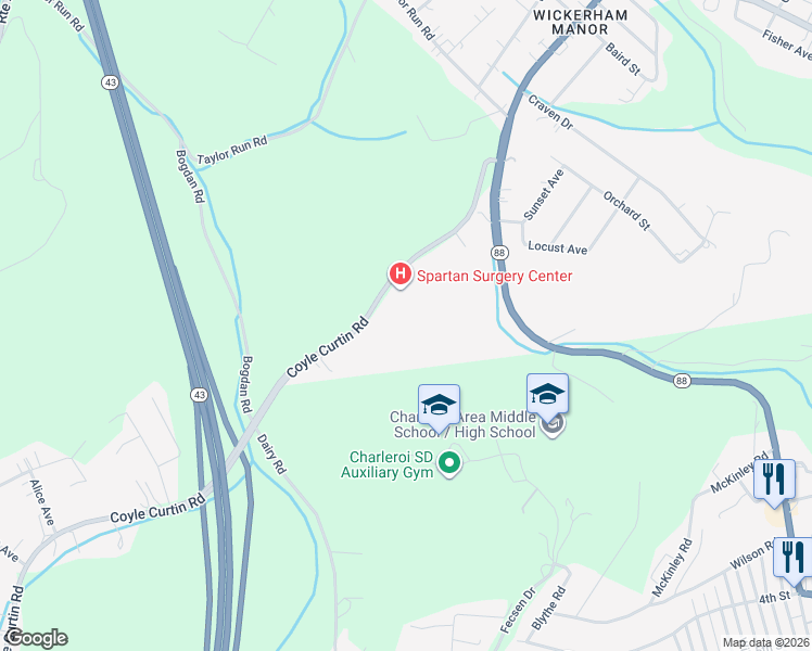 map of restaurants, bars, coffee shops, grocery stores, and more near 200 Stoops Drive in Monongahela