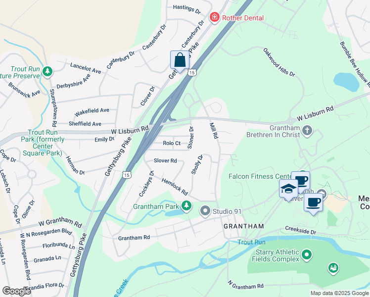 map of restaurants, bars, coffee shops, grocery stores, and more near 2541 Rolo Court in Mechanicsburg