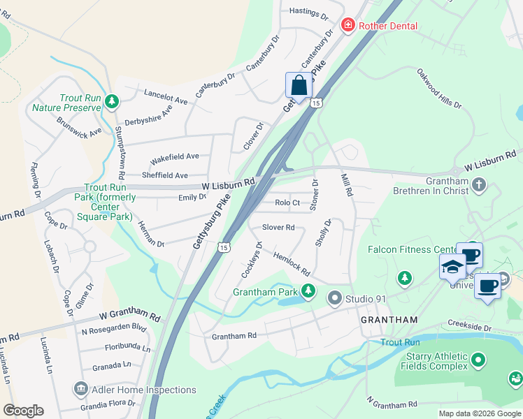 map of restaurants, bars, coffee shops, grocery stores, and more near 101 Cockleys Drive in Mechanicsburg