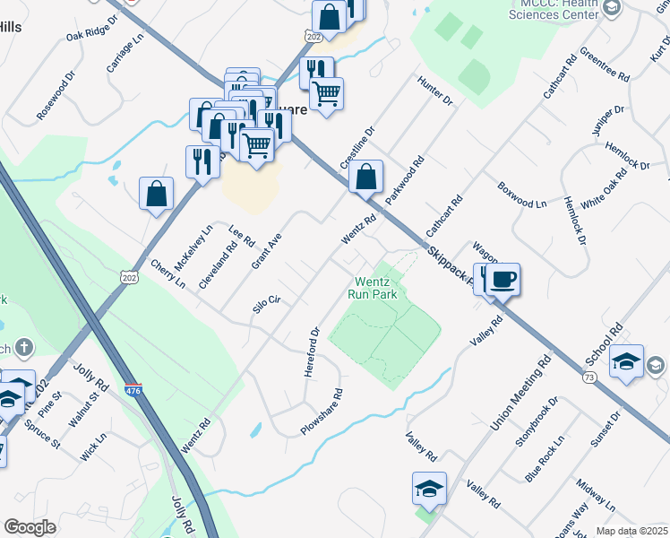 map of restaurants, bars, coffee shops, grocery stores, and more near 1006 Wentz Road in Blue Bell