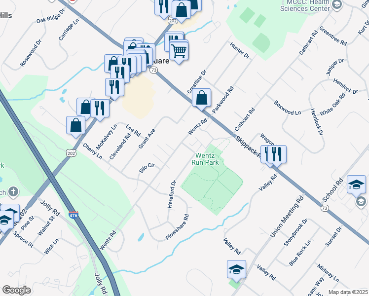map of restaurants, bars, coffee shops, grocery stores, and more near 1006 Wentz Road in Blue Bell