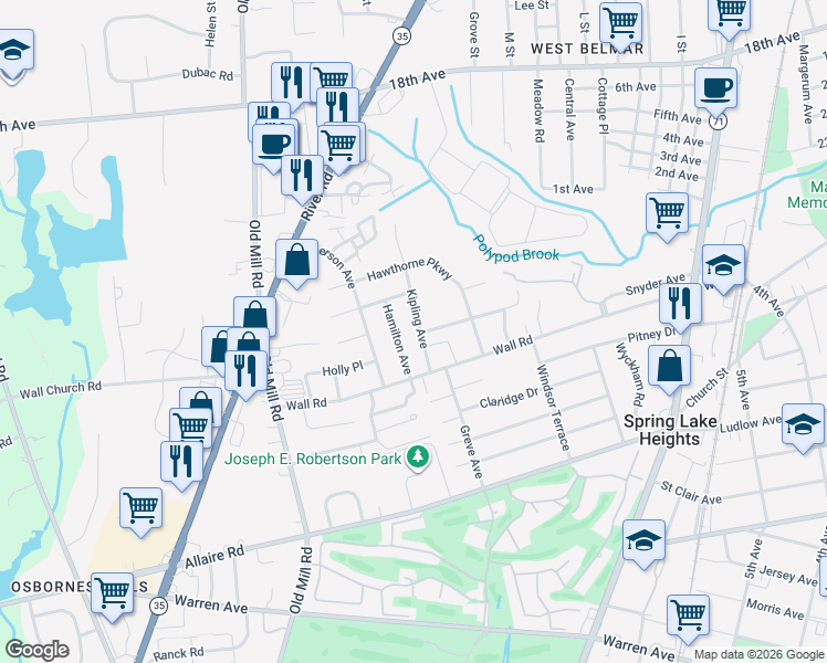map of restaurants, bars, coffee shops, grocery stores, and more near 2414 Hamilton Avenue in Spring Lake