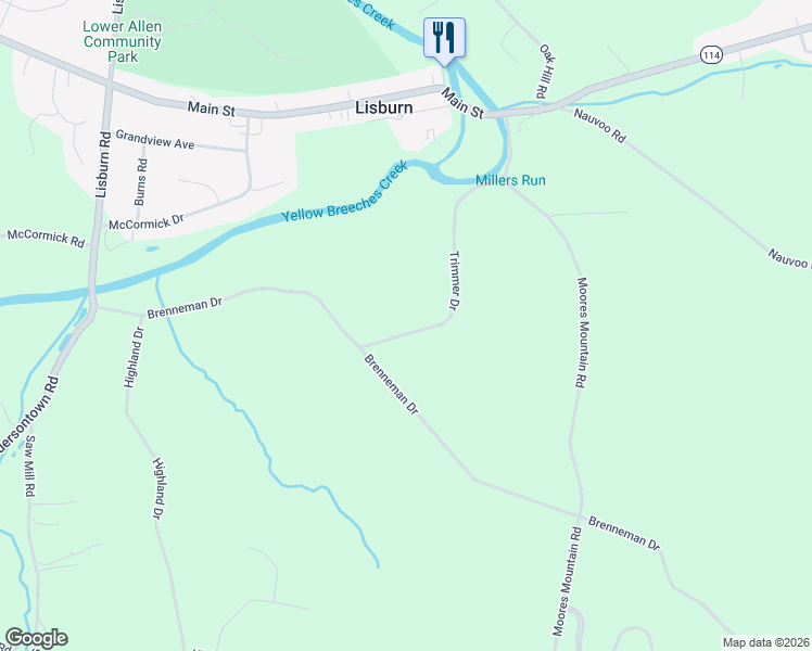 map of restaurants, bars, coffee shops, grocery stores, and more near 1047 Trimmer Drive in Lewisberry