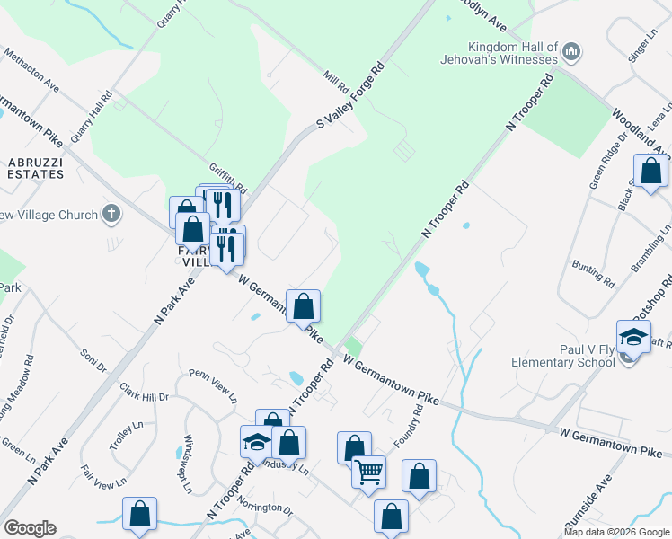 map of restaurants, bars, coffee shops, grocery stores, and more near 1026 Windy Hill Road in Eagleville