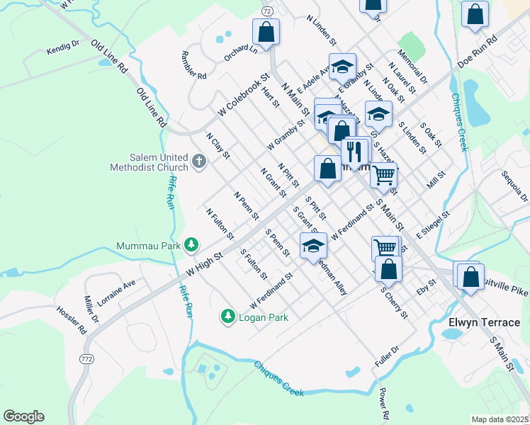 map of restaurants, bars, coffee shops, grocery stores, and more near 235 West High Street in Manheim