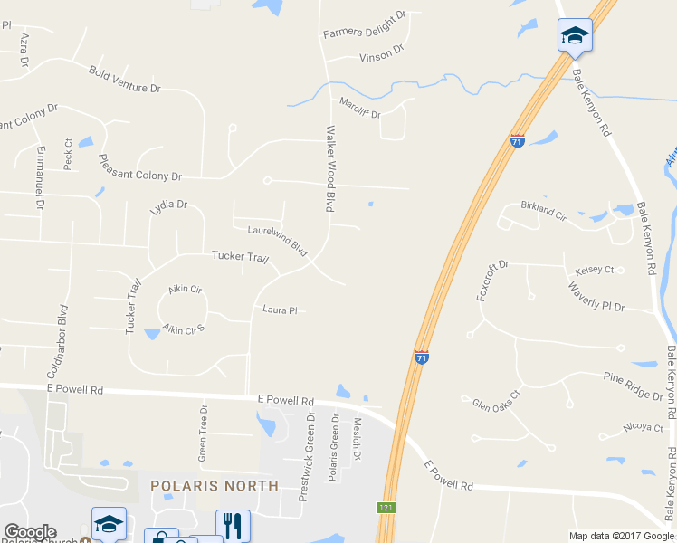 map of restaurants, bars, coffee shops, grocery stores, and more near 3053 Maddie Court in Lewis Center