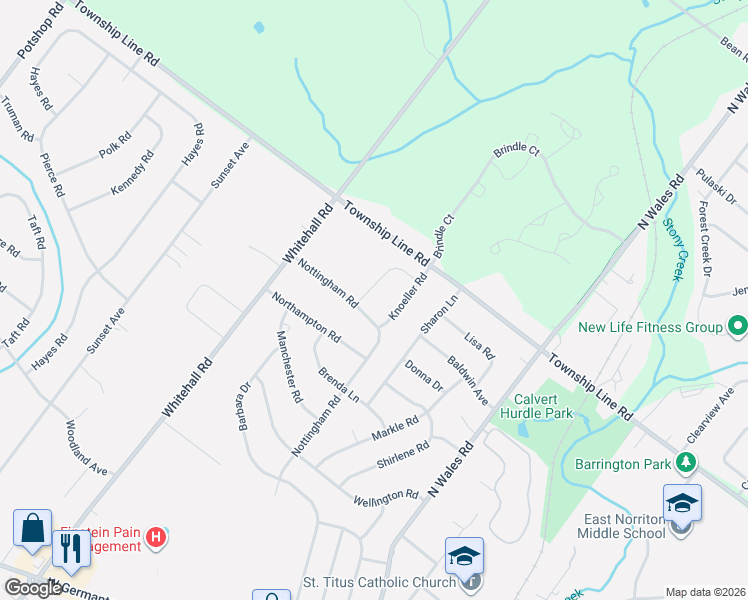 map of restaurants, bars, coffee shops, grocery stores, and more near 3208 Nottingham Road in Eagleville