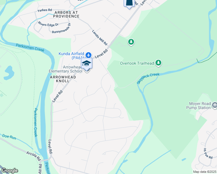 map of restaurants, bars, coffee shops, grocery stores, and more near 52 Overlook Circle in Collegeville