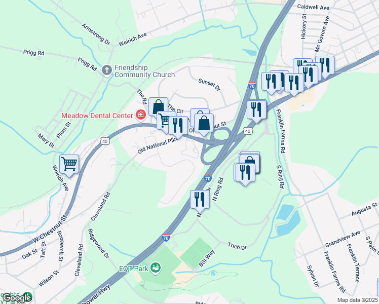 map of restaurants, bars, coffee shops, grocery stores, and more near 75 Milbeck Drive in Washington