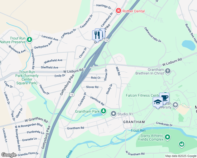 map of restaurants, bars, coffee shops, grocery stores, and more near 2541 Rolo Court in Mechanicsburg