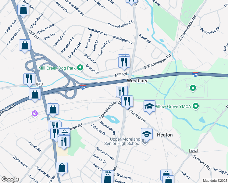 map of restaurants, bars, coffee shops, grocery stores, and more near 3235 Sunset Lane in Hatboro