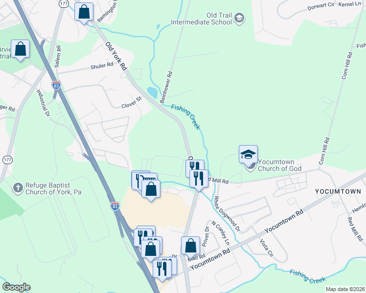 map of restaurants, bars, coffee shops, grocery stores, and more near 775 Old Trail Road in Goldsboro