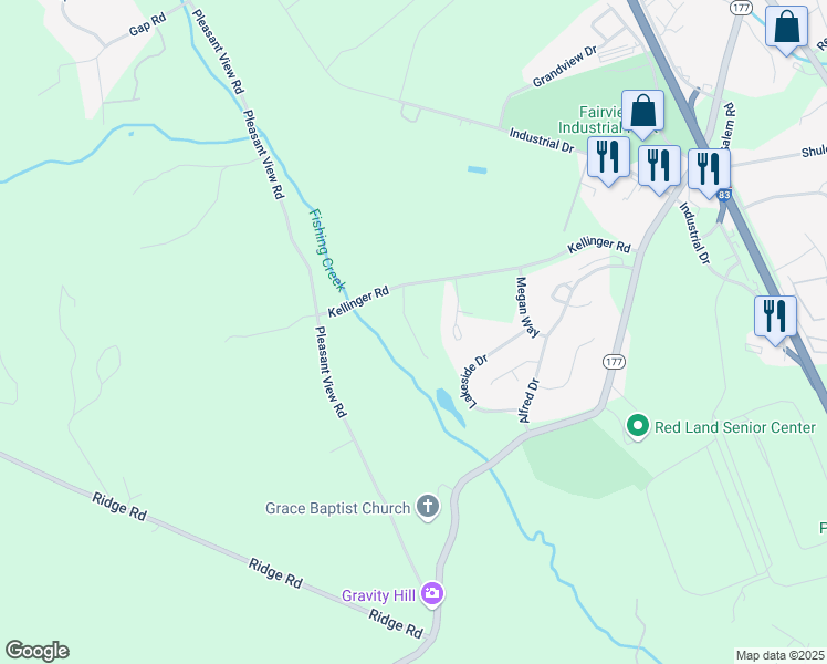 map of restaurants, bars, coffee shops, grocery stores, and more near 572 Kellinger Road in Lewisberry