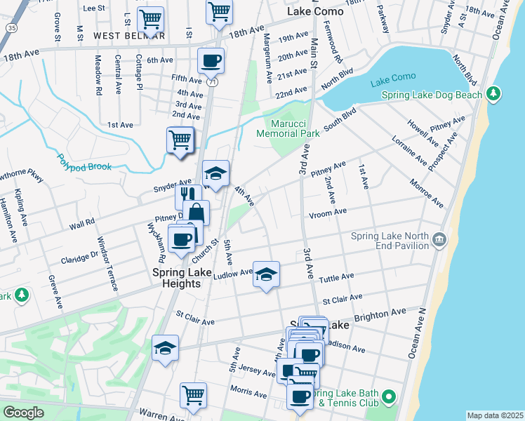 map of restaurants, bars, coffee shops, grocery stores, and more near 2117 4th Avenue in Spring Lake