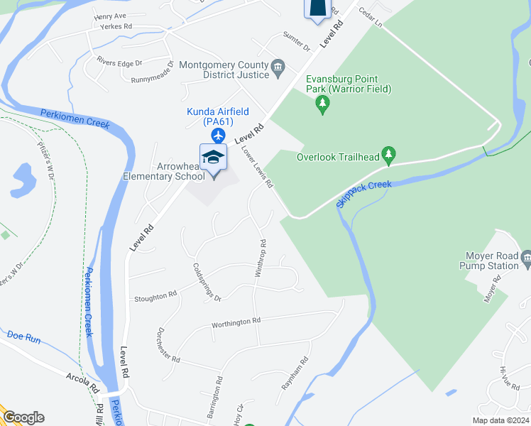 map of restaurants, bars, coffee shops, grocery stores, and more near 52 Overlook Circle in Collegeville