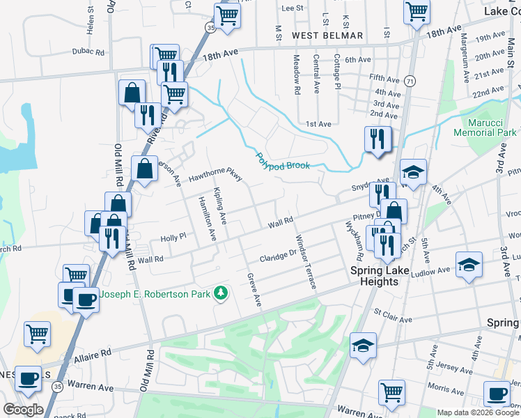 map of restaurants, bars, coffee shops, grocery stores, and more near 2404 Homestead Avenue in Spring Lake