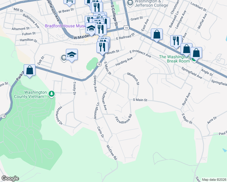 map of restaurants, bars, coffee shops, grocery stores, and more near 95 Acheson Avenue in Washington