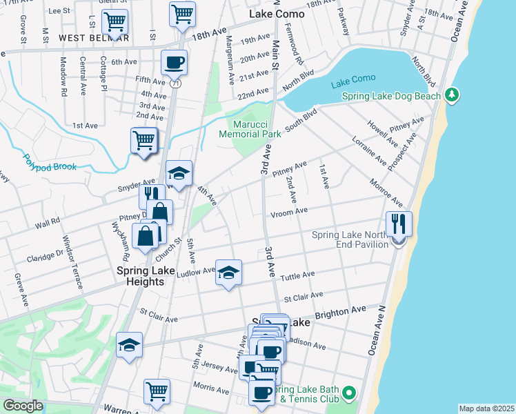 map of restaurants, bars, coffee shops, grocery stores, and more near 2108 3rd Avenue in Spring Lake