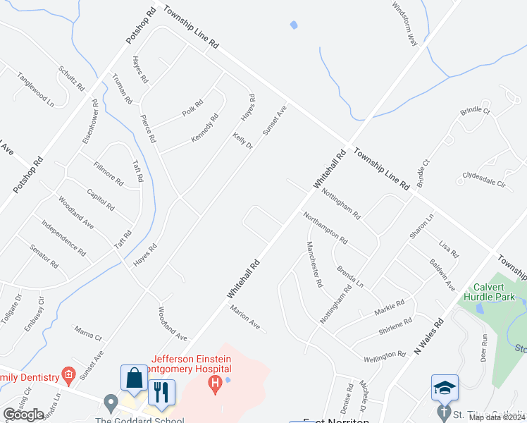 map of restaurants, bars, coffee shops, grocery stores, and more near 916 Heatherwood Drive in East Norriton