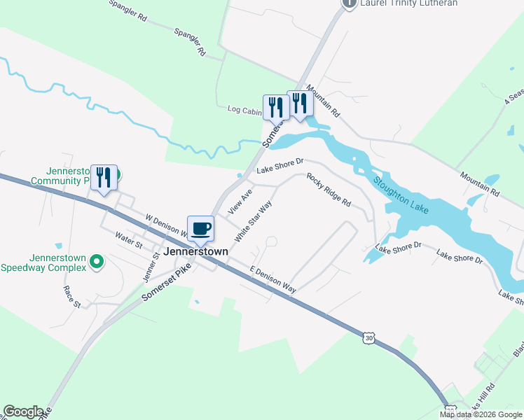 map of restaurants, bars, coffee shops, grocery stores, and more near 155 White Star Way in Jennerstown
