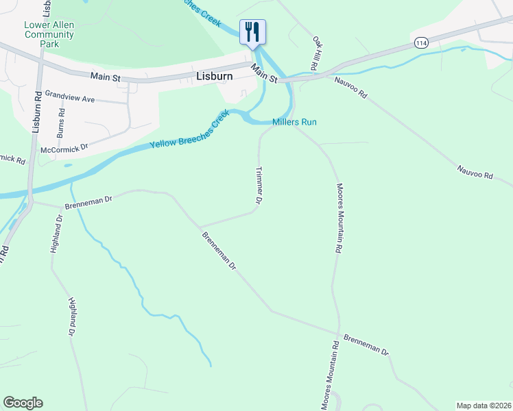 map of restaurants, bars, coffee shops, grocery stores, and more near 1047 Trimmer Drive in Lewisberry