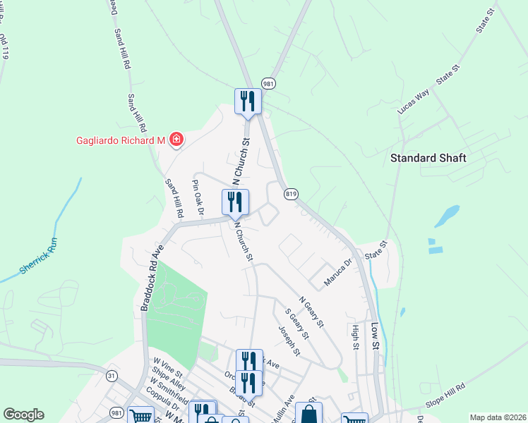 map of restaurants, bars, coffee shops, grocery stores, and more near 504 Pleasant View Terrace in Mount Pleasant