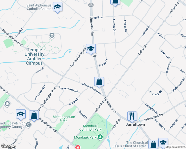 map of restaurants, bars, coffee shops, grocery stores, and more near 1115 Limekiln Pike in Ambler