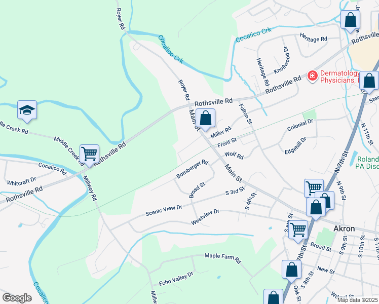 map of restaurants, bars, coffee shops, grocery stores, and more near 23 Crestview Drive in Akron