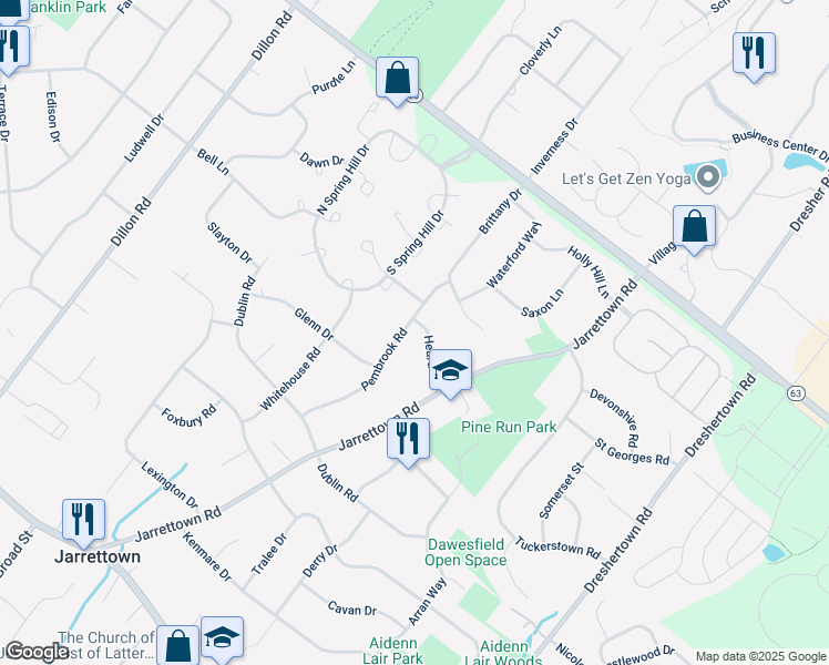 map of restaurants, bars, coffee shops, grocery stores, and more near 1601 Heard Drive in Ambler
