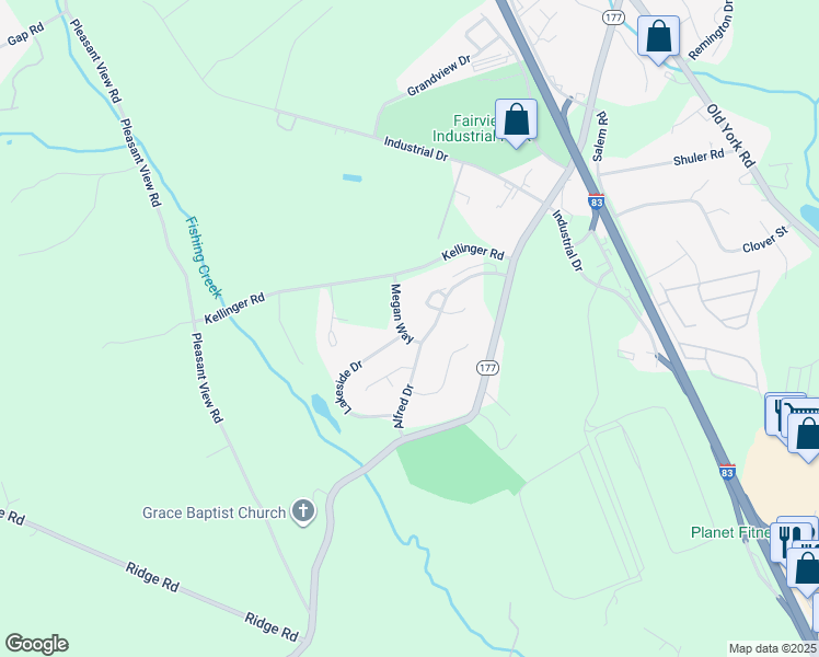 map of restaurants, bars, coffee shops, grocery stores, and more near 100 Megan Way in Lewisberry
