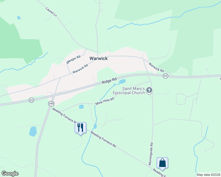map of restaurants, bars, coffee shops, grocery stores, and more near 150 Mine Hole Road in Elverson
