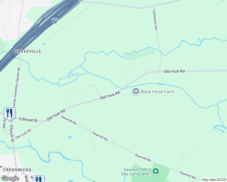 map of restaurants, bars, coffee shops, grocery stores, and more near 184 Old York Road in Hamilton Township