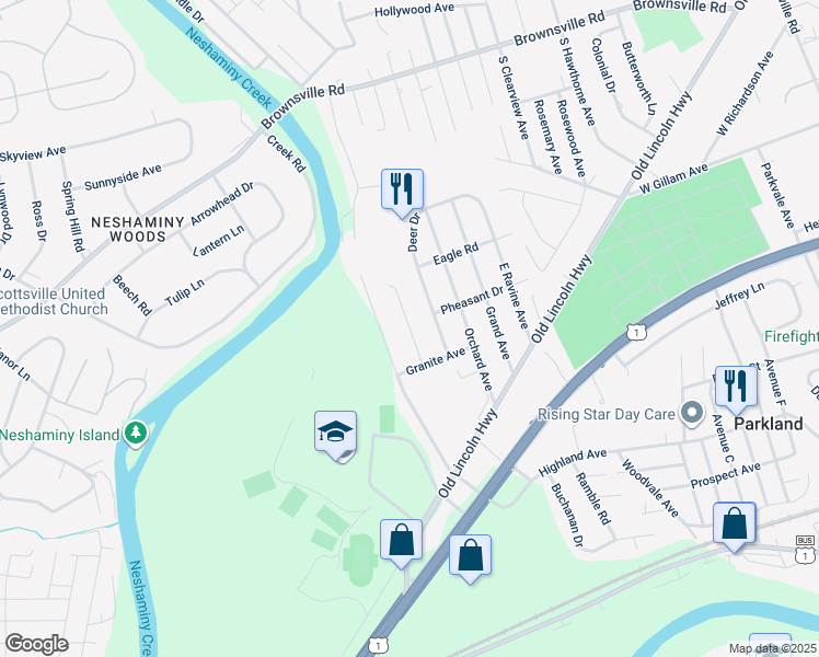 map of restaurants, bars, coffee shops, grocery stores, and more near 523 Turtle Lane in Langhorne