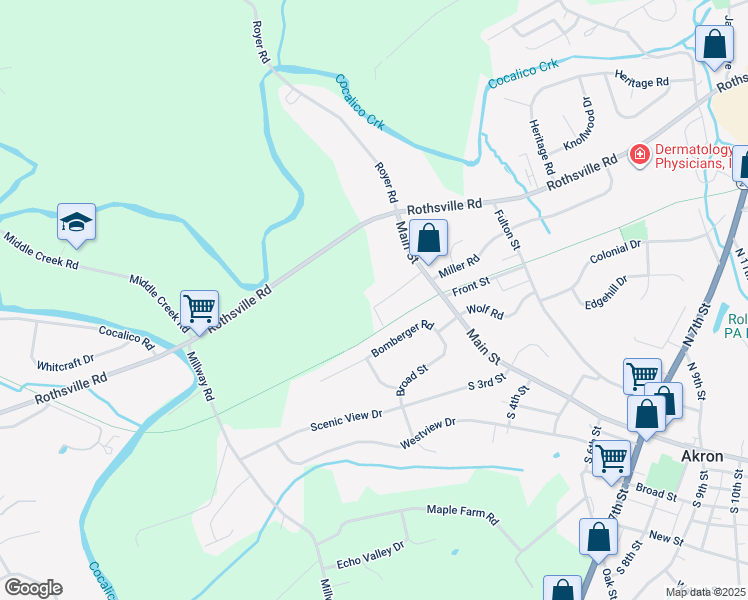 map of restaurants, bars, coffee shops, grocery stores, and more near 32 Crestview Drive in Akron