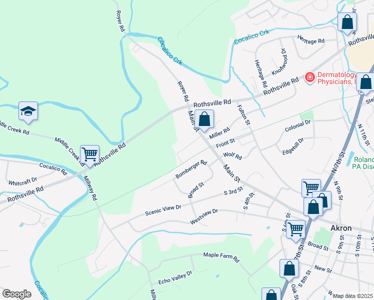 map of restaurants, bars, coffee shops, grocery stores, and more near 23 Crestview Drive in Akron